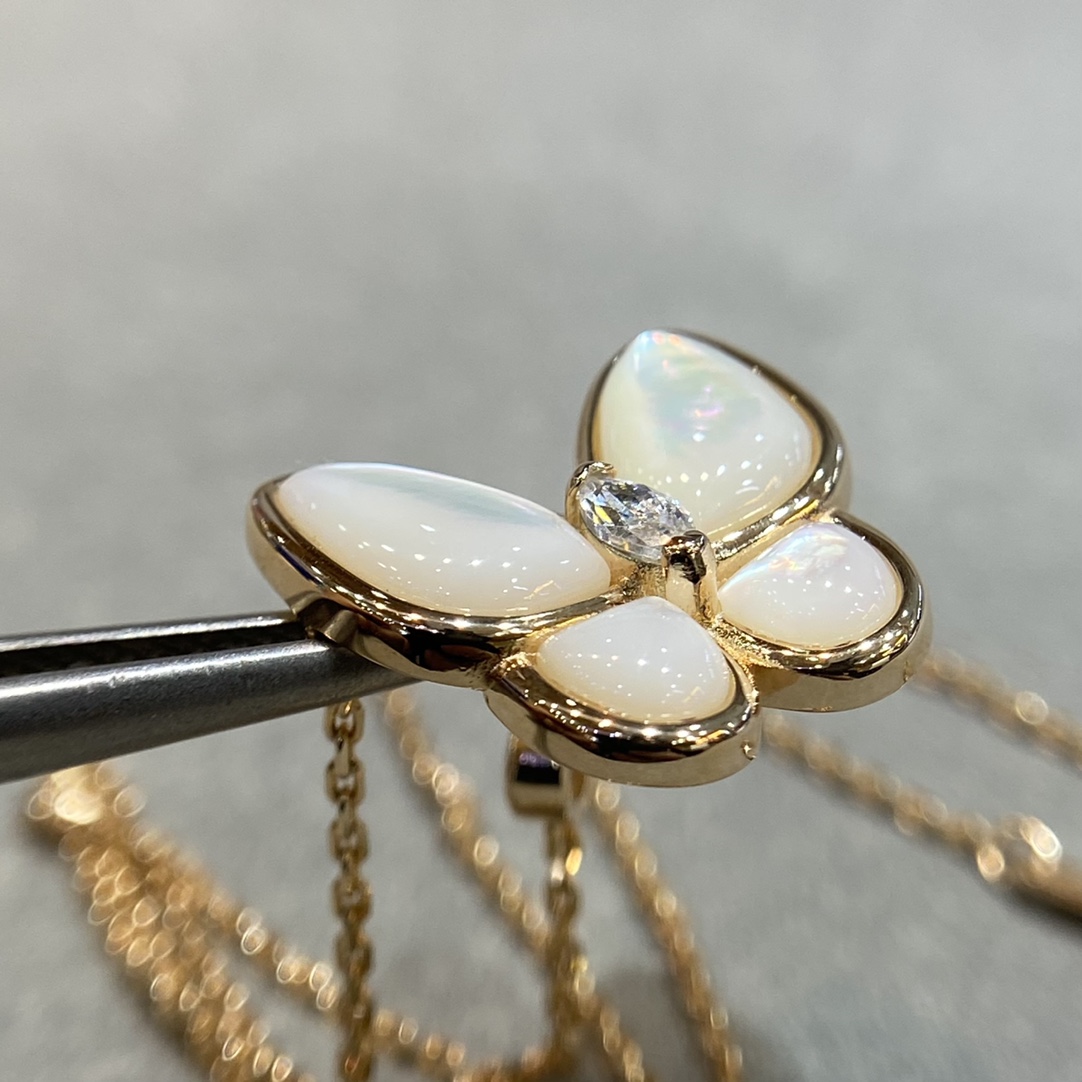 Van Cleef & Arpels vca Tow Butterfly天然白贝母蝴蝶项链