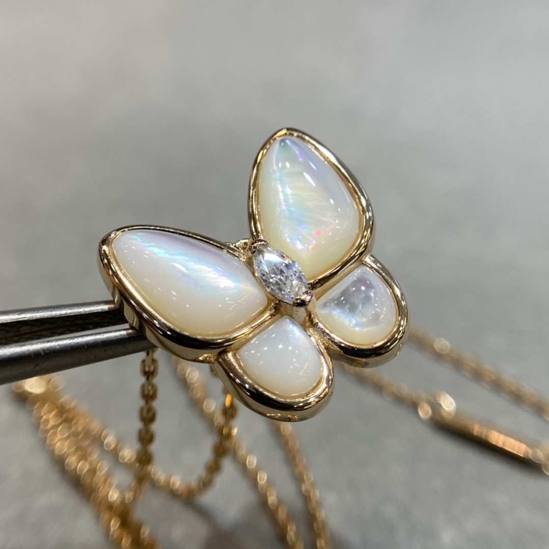Van Cleef & Arpels vca Tow Butterfly天然白贝母蝴蝶项链