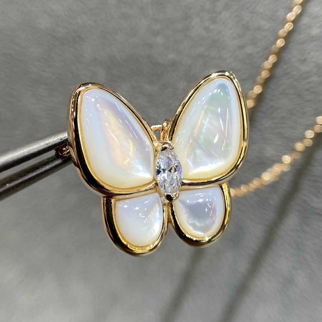 Van Cleef & Arpels vca Tow Butterfly天然白贝母蝴蝶项链