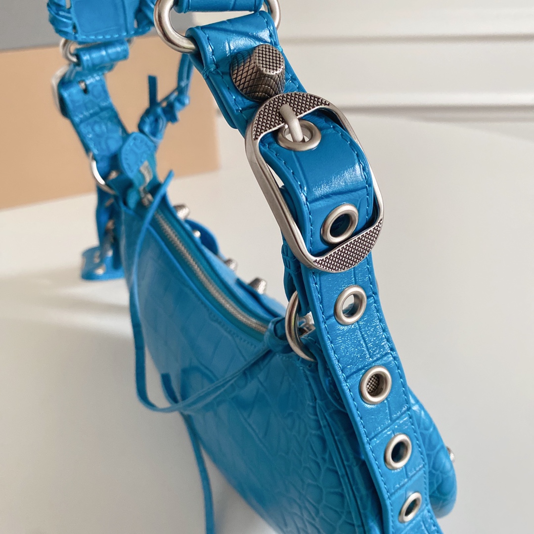 Balenciaga Crescent Bag actual photos, croc-embossed blue small size 5