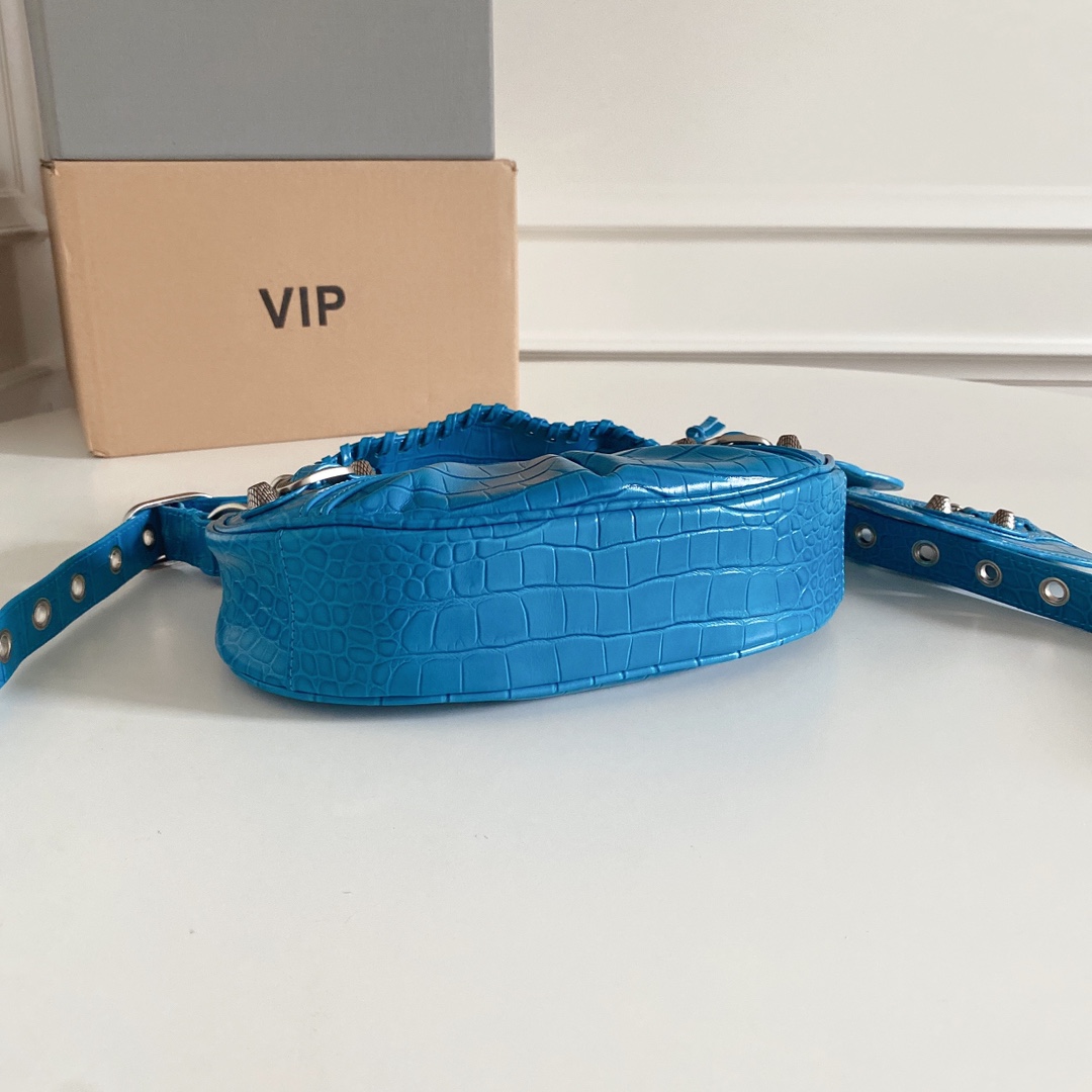 Balenciaga Crescent Bag actual photos, croc-embossed blue small size 4