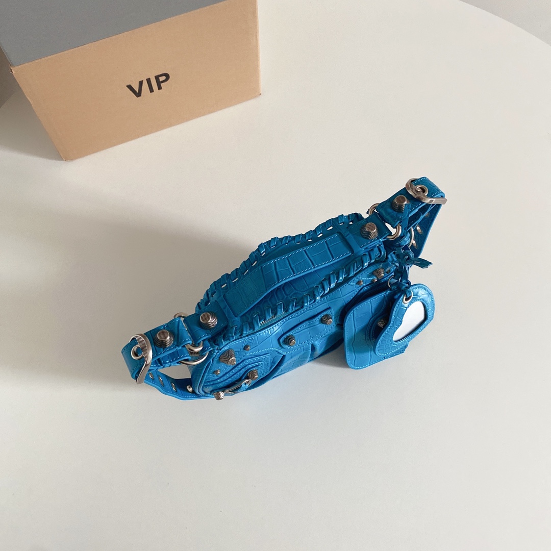 Balenciaga Crescent Bag actual photos, croc-embossed blue small size 6