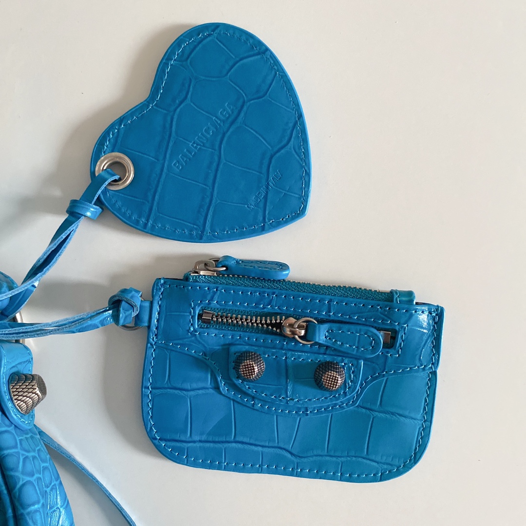 Balenciaga Crescent Bag actual photos, croc-embossed blue small size 7