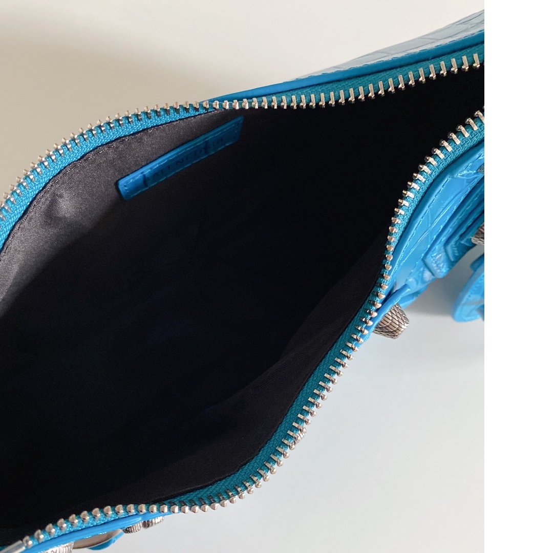 Balenciaga Crescent Bag actual photos, croc-embossed blue small size 8