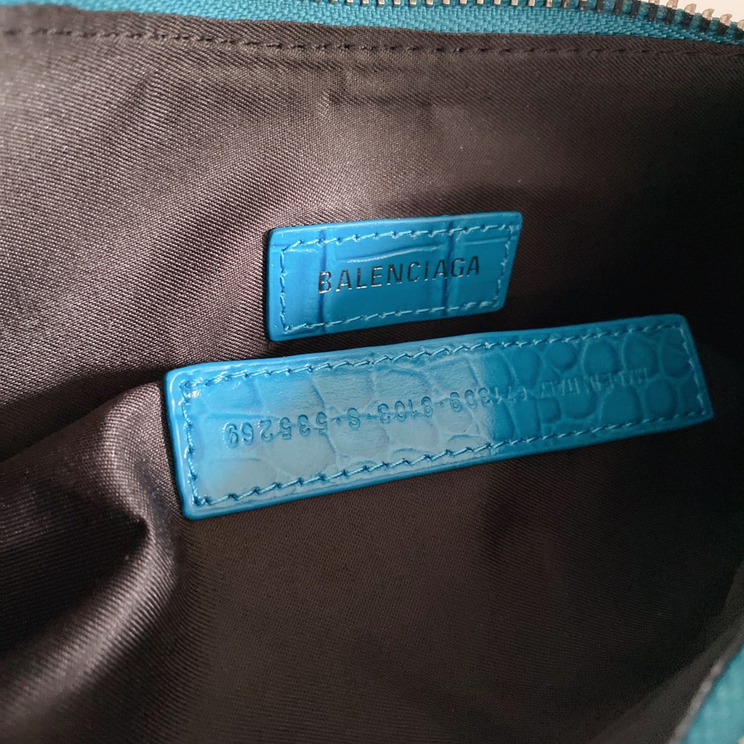 Balenciaga Crescent Bag actual photos, croc-embossed blue small size 9