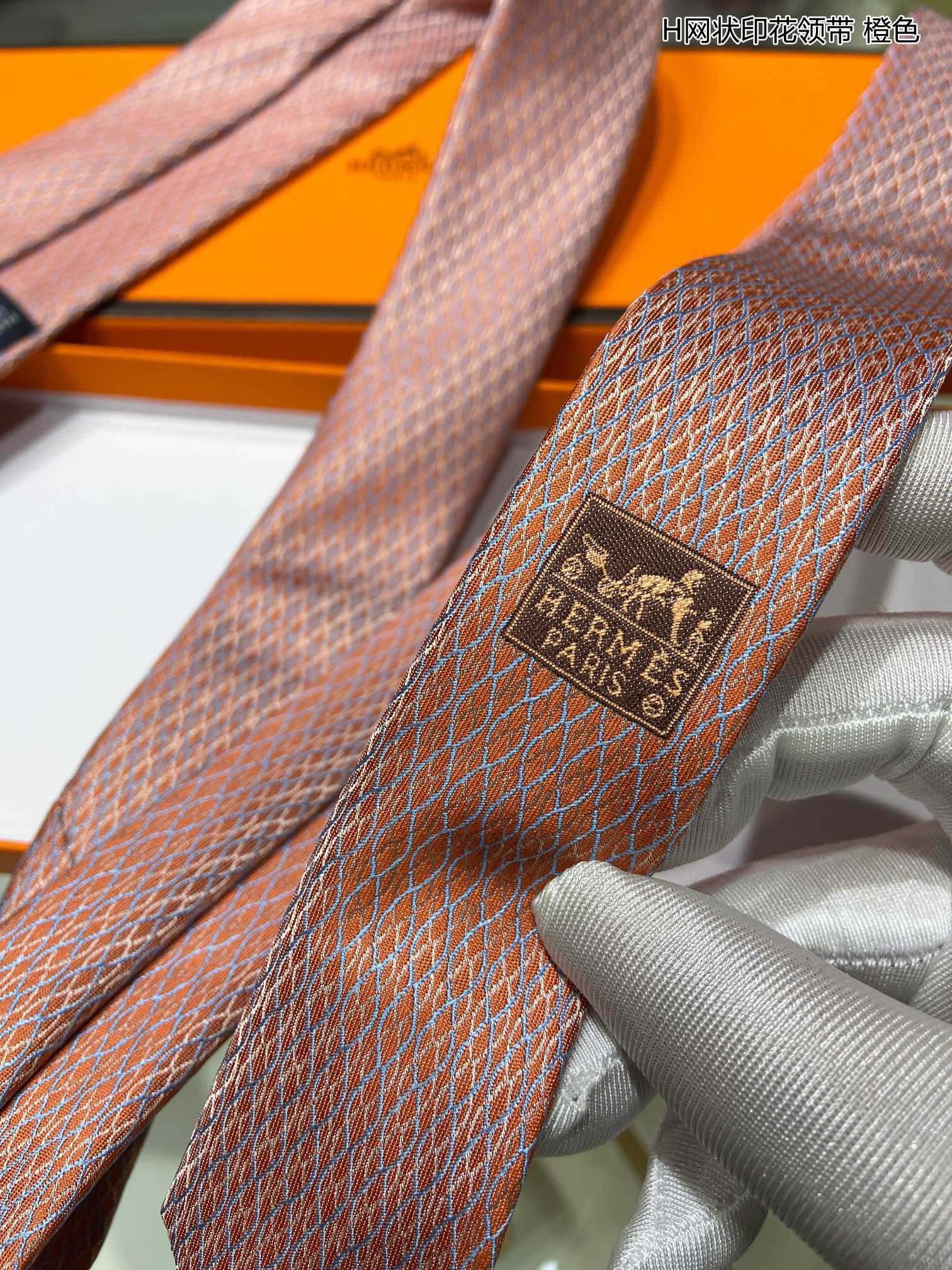 Hermes爱马仕100%顶级斜纹真丝网状印花领带