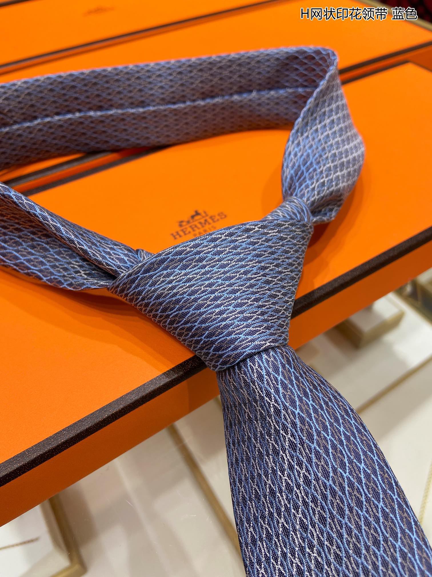 Hermes爱马仕100%顶级斜纹真丝网状印花领带