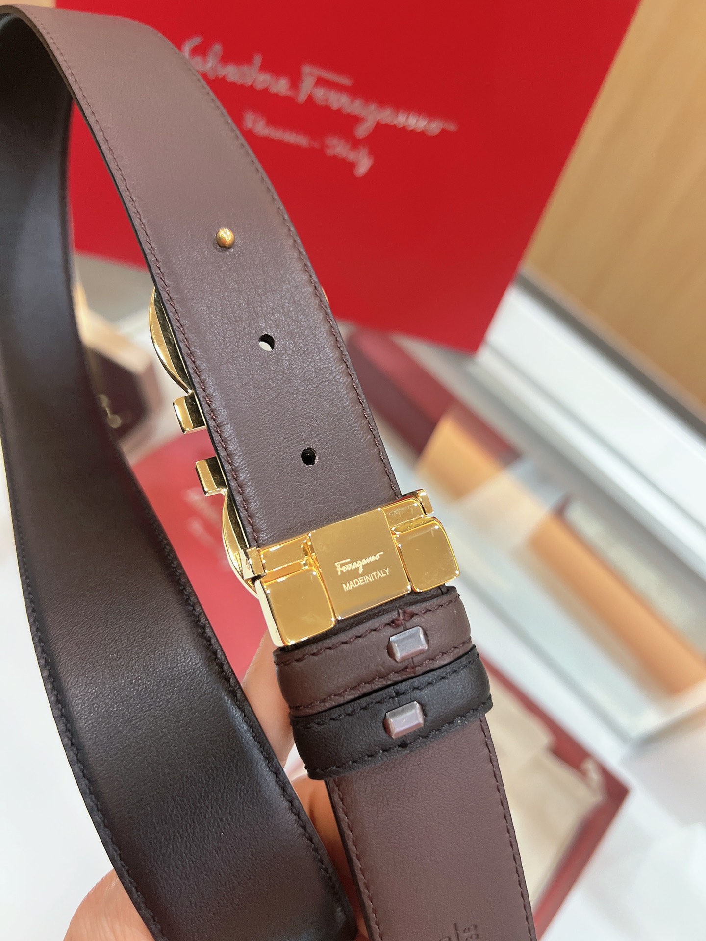 Ferragamo菲拉格慕    精钢8字滚砂金属夹扣男士3.5cm腰带