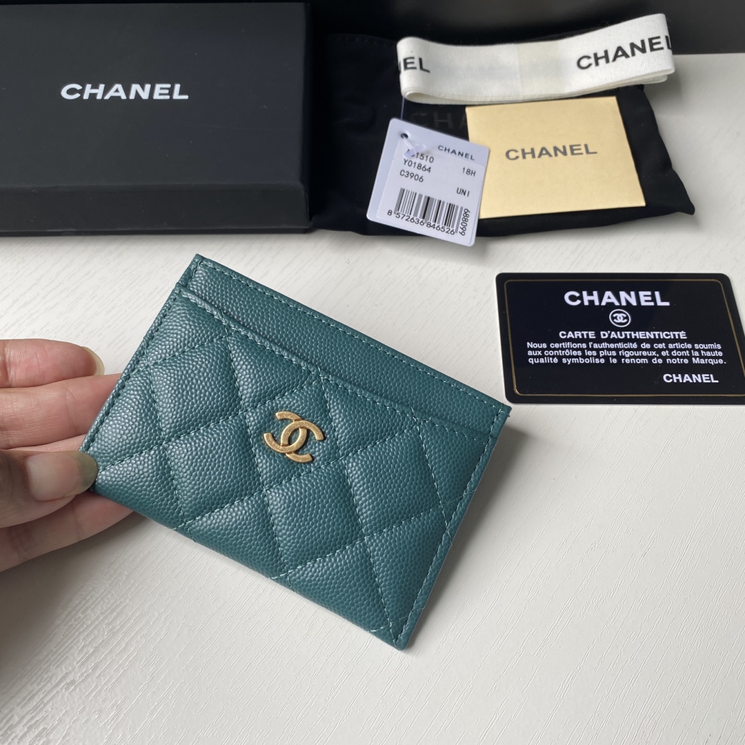 Chanel 卡包 、菱格纹路 小颗粒料皮料完美搭配鎏金，细节美到淋漓尽致全套包装、尺寸:11×7.5×1cm