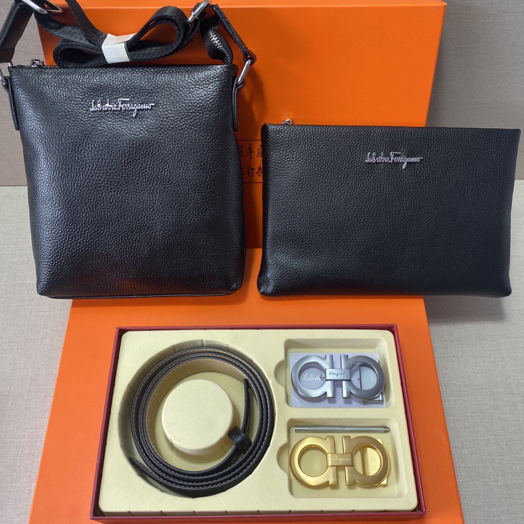 I5 Ferragamo 菲拉格慕  头层皮质组合礼盒包装腰带+俩款包包超级组合 实用公文包包是很合适的选择.强烈推荐这款手提包日常是非常. 双扣皮带：头层皮质带身搭配3.5cm仿铜扣头 尺寸菲拉格慕公文包：长20宽4高22\r  菲拉格慕手提包：长26宽2高17