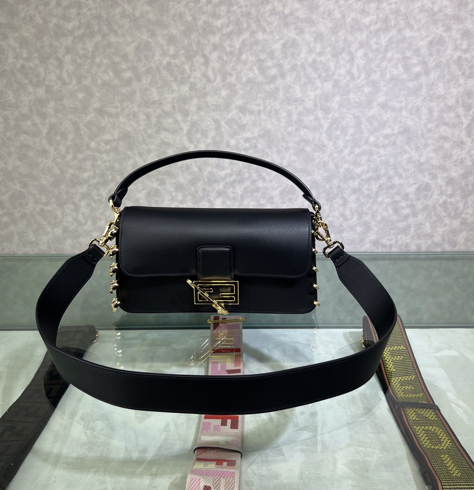 Designer Replica
 Fendi Bags Handbags Black Gold Purple Red Medusa Baguette