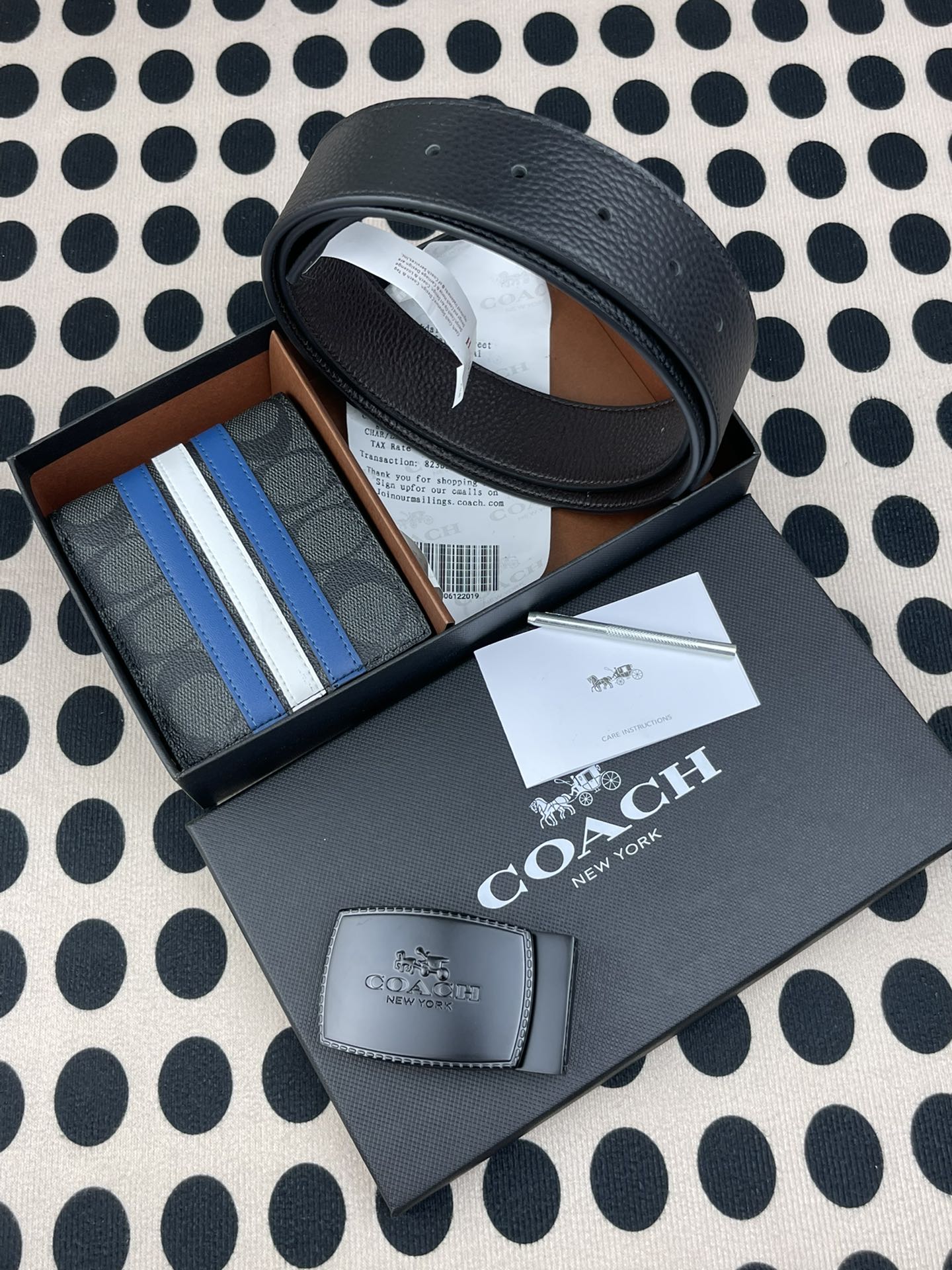 Coach ～coach 送礼男款精品皮带F55434+配皮条纹短款钱包726072