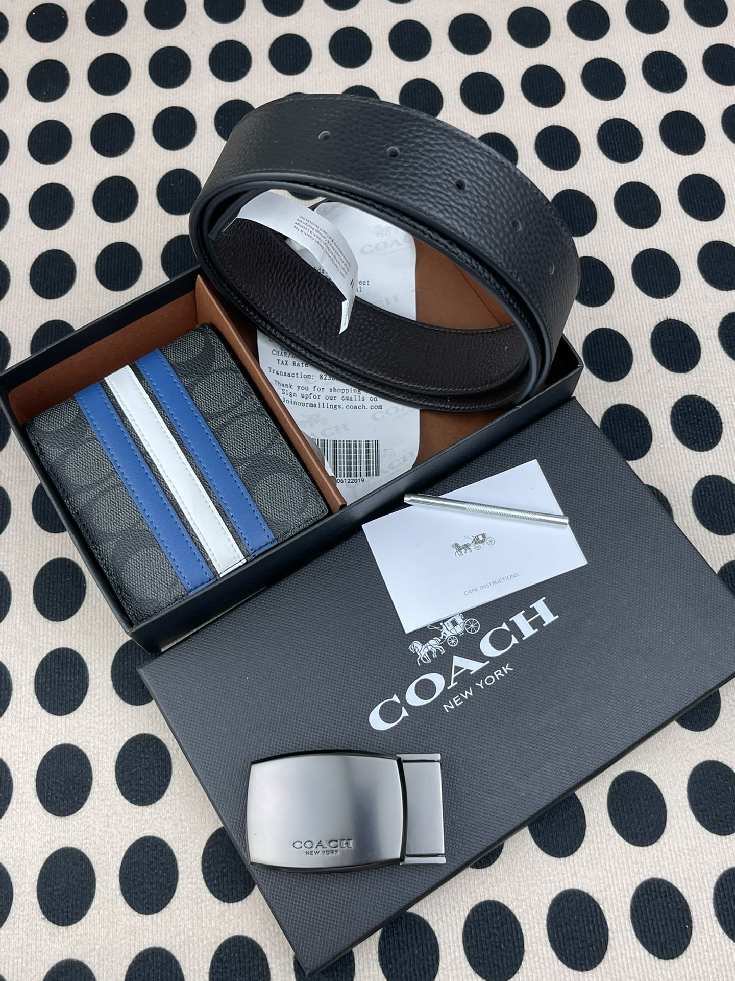 Coach ～coach 送礼男款精品皮带F55434+配皮条纹短款钱包726072