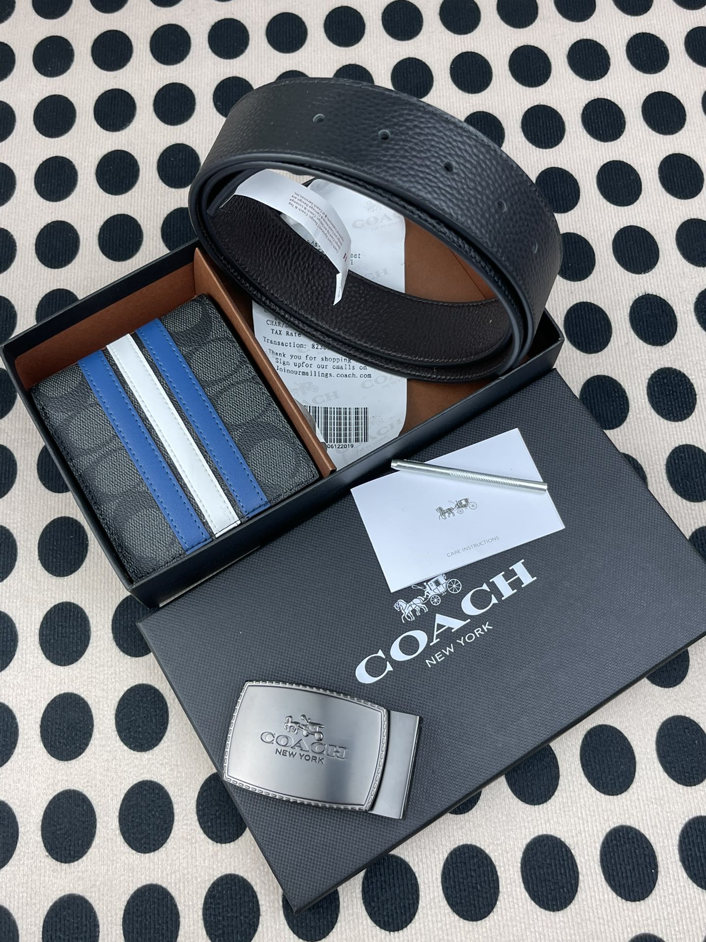 Coach ～coach 送礼男款精品皮带F55434+配皮条纹短款钱包726072