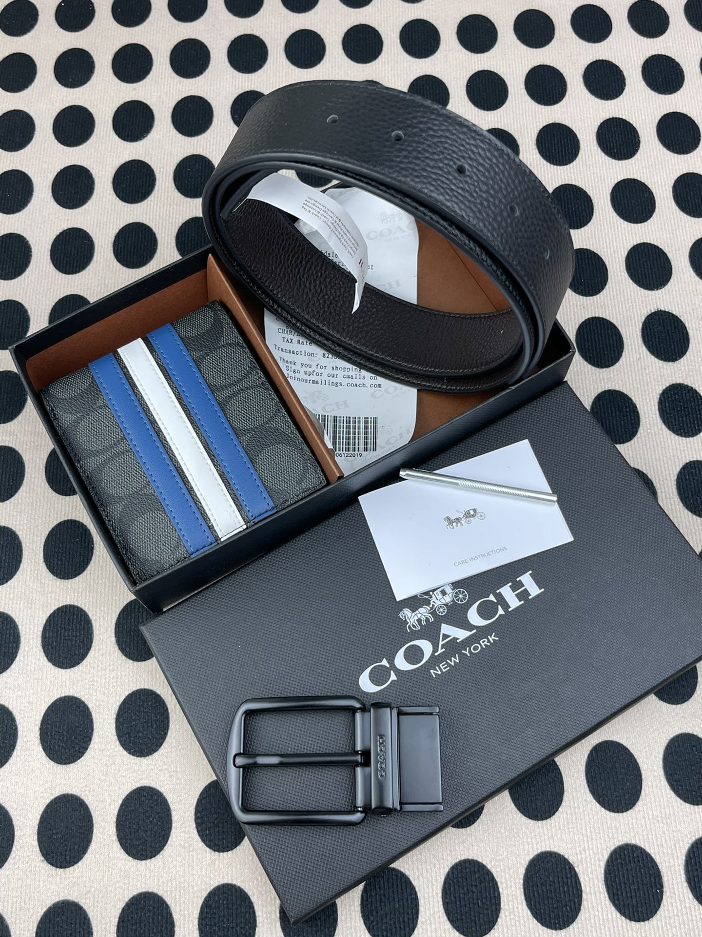 Coach ～coach 送礼男款精品皮带F55434+配皮条纹短款钱包726072