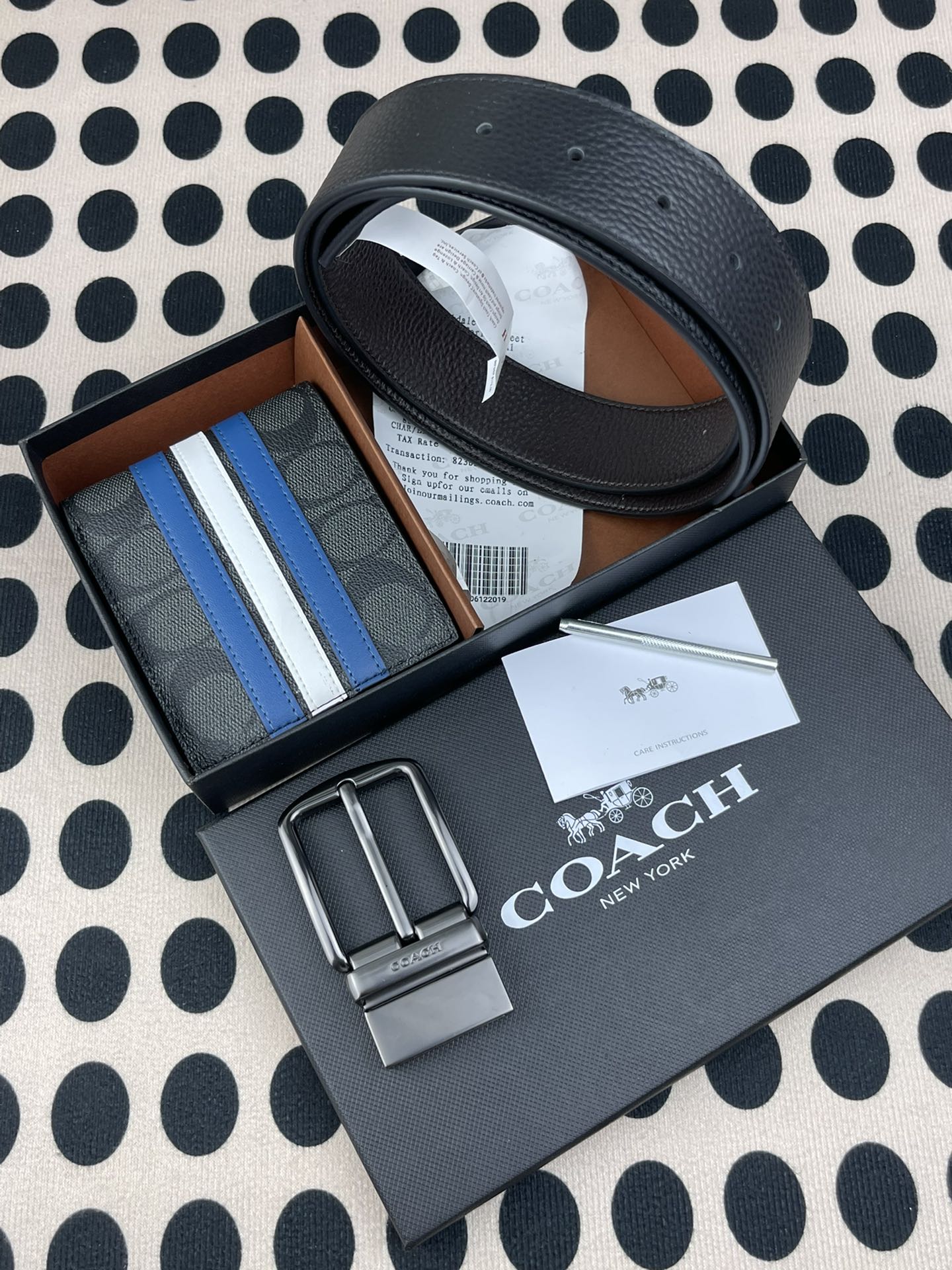 Coach ～coach 送礼男款精品皮带F55434+配皮条纹短款钱包726072