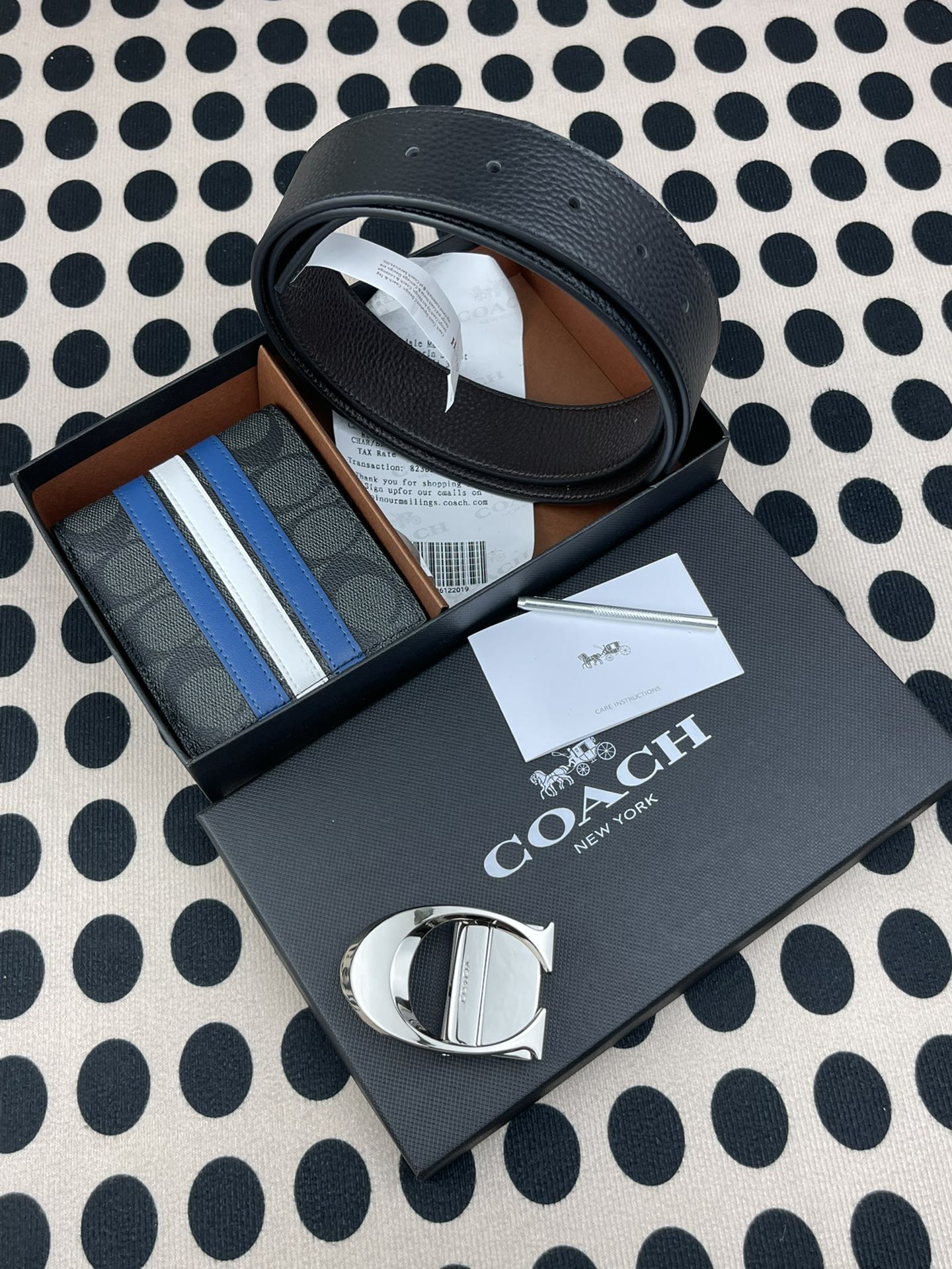Coach ～coach 送礼男款精品皮带F55434+配皮条纹短款钱包726072