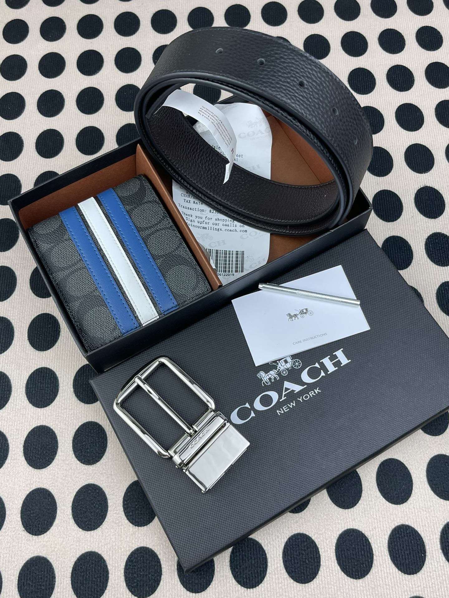 Coach ～coach 送礼男款精品皮带F55434+配皮条纹短款钱包726072