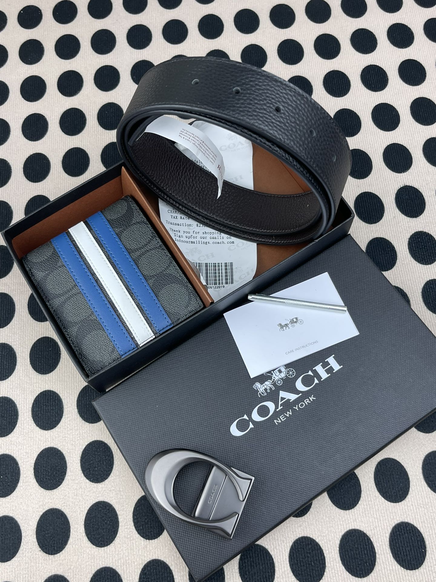 Coach ～coach 送礼男款精品皮带F55434+配皮条纹短款钱包726072