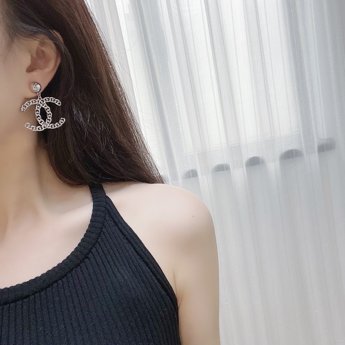 新款☑️CHANEL香奈儿双c镂空耳钉耳环