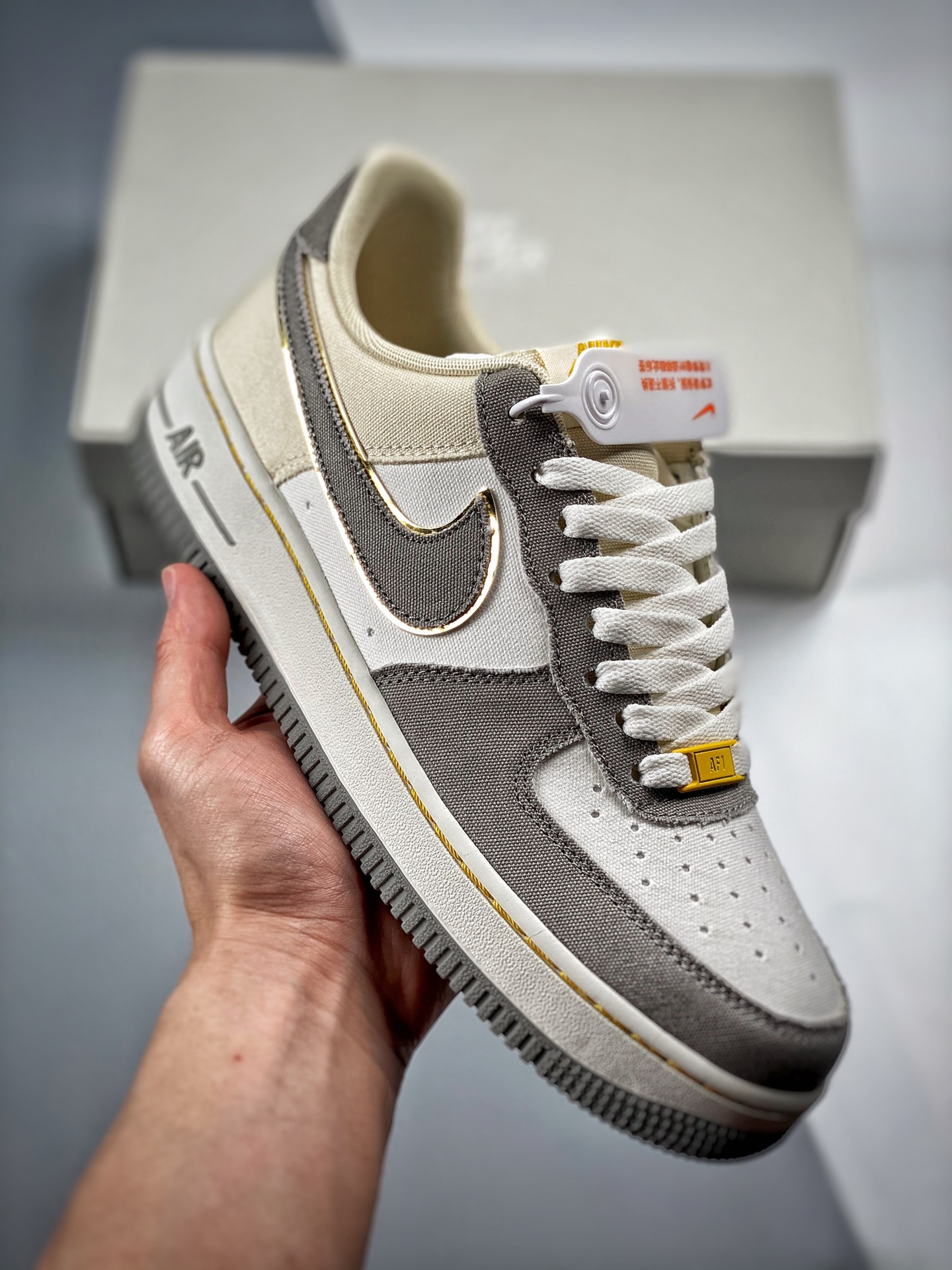 -3 Nike Air Force 1 '07 gris crema dorado, zapatillas casual de skate de caña baja Air Force 1 de tela, reflectante 3m,…
