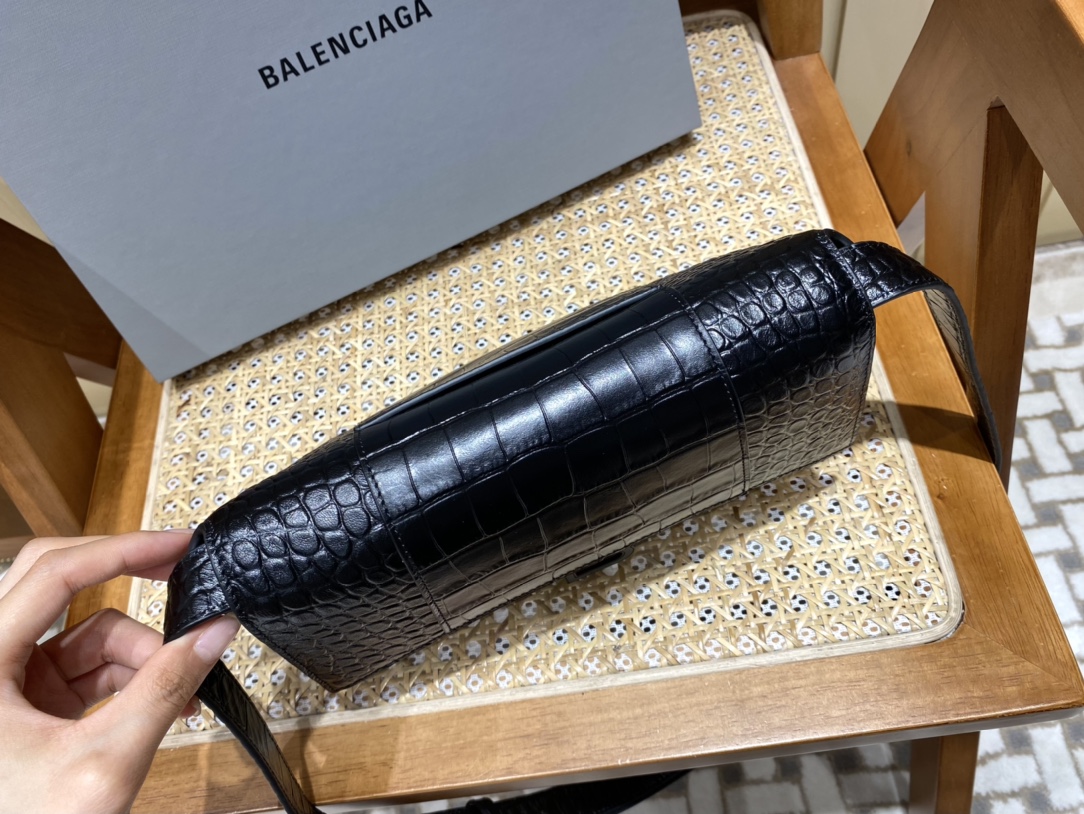 Balenciaga Downtown 25CM BAG 671355黑色鳄鱼纹/黑扣