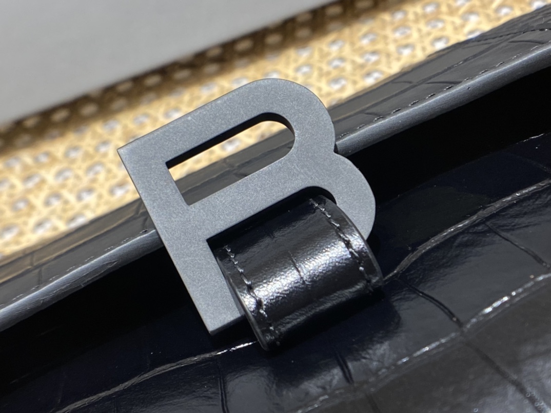 Balenciaga Downtown 25CM BAG 671355黑色鳄鱼纹/黑扣