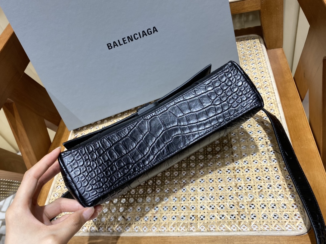 Balenciaga Downtown 25CM BAG 671355黑色鳄鱼纹/黑扣