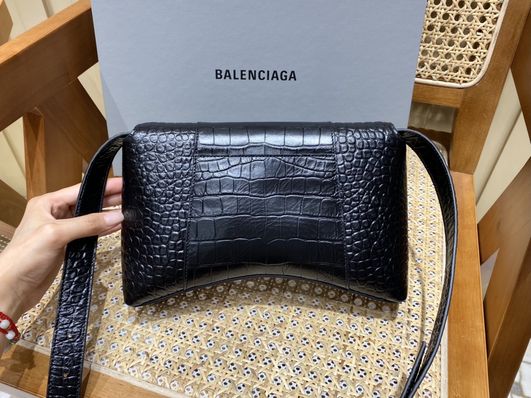 Balenciaga Downtown 25CM BAG 671355黑色鳄鱼纹/黑扣