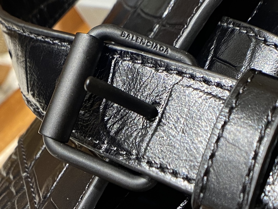 Balenciaga Downtown 25CM BAG 671355黑色鳄鱼纹/黑扣
