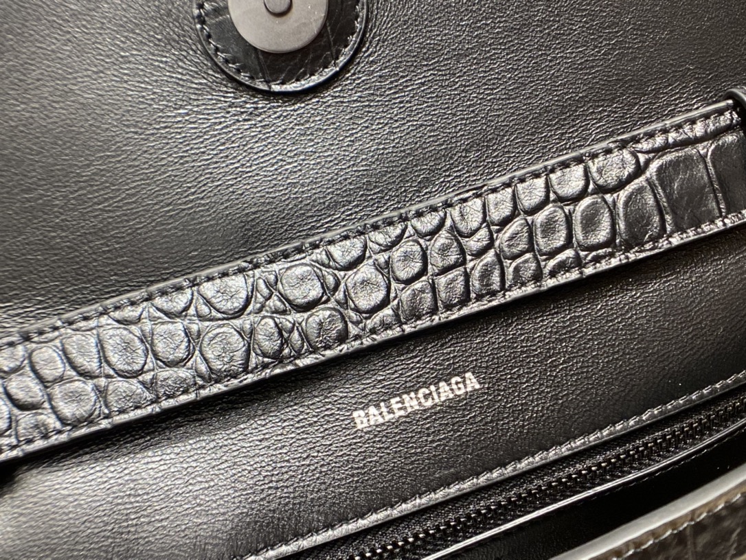 Balenciaga Downtown 25CM BAG 671355黑色鳄鱼纹/黑扣