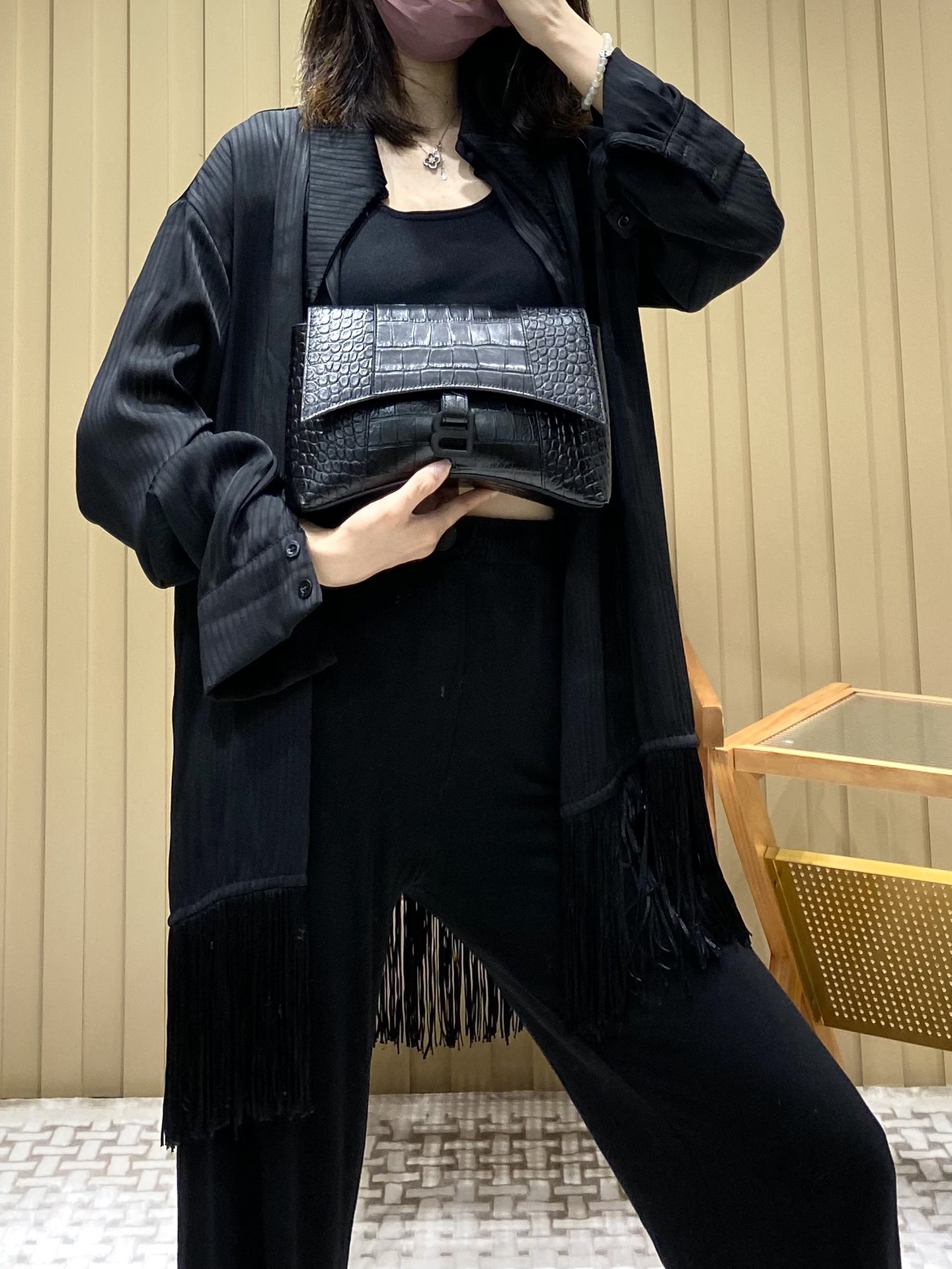 Balenciaga Downtown 25CM BAG 671355黑色鳄鱼纹/黑扣