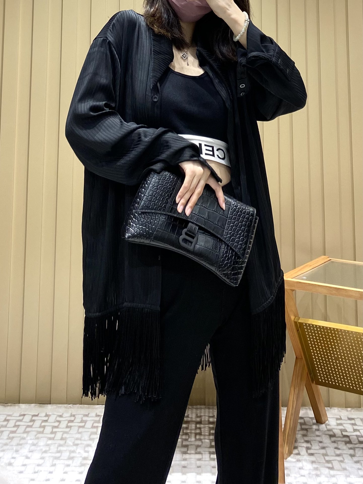 Balenciaga Downtown 25CM BAG 671355黑色鳄鱼纹/黑扣