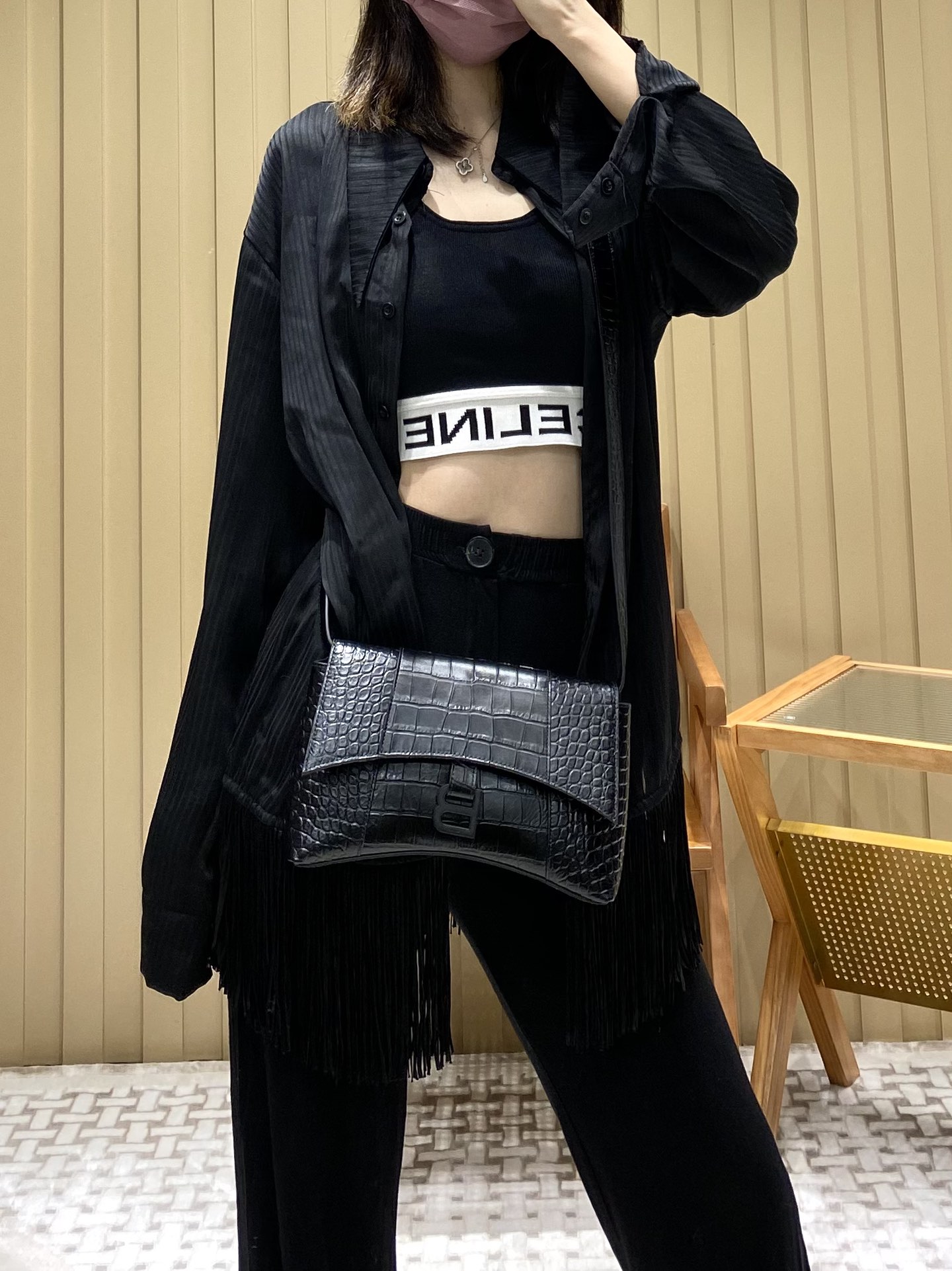 Balenciaga Downtown 25CM BAG 671355黑色鳄鱼纹/黑扣