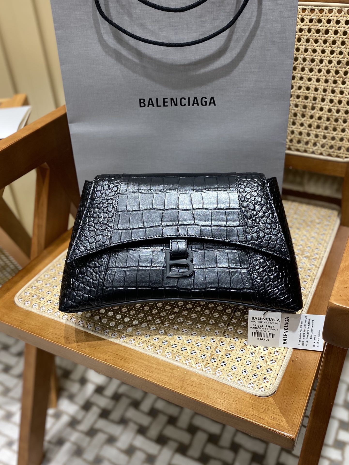 Balenciaga Downtown 29CM BAG 671353黑色鳄鱼纹/黑扣