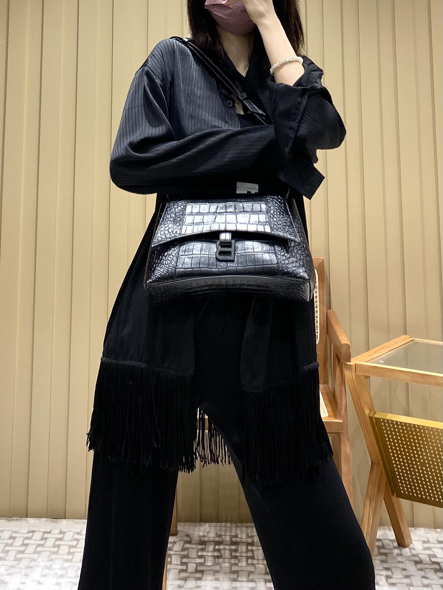 Balenciaga Downtown 29CM BAG 671353黑色鳄鱼纹/黑扣