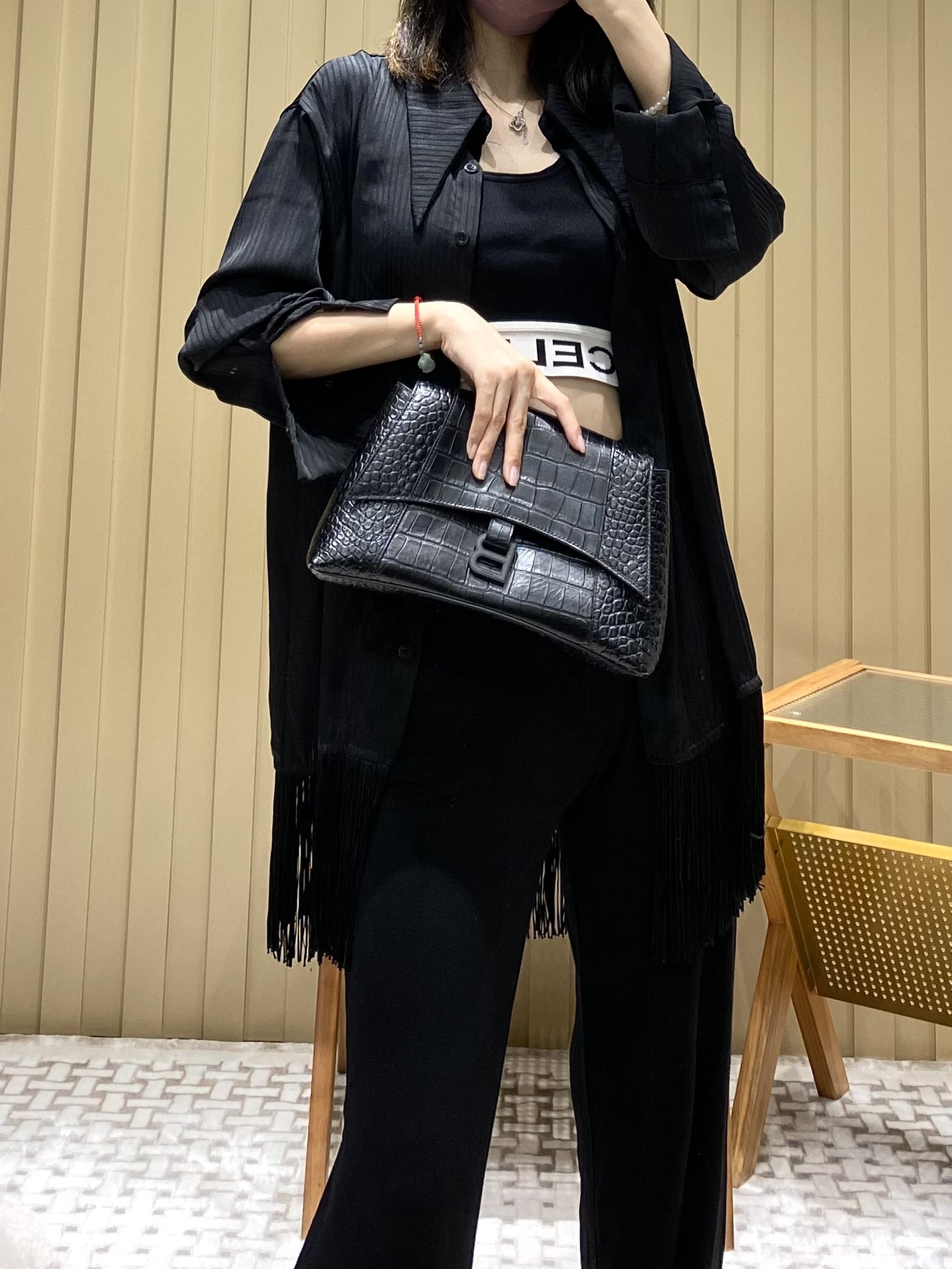 Balenciaga Downtown 29CM BAG 671353黑色鳄鱼纹/黑扣
