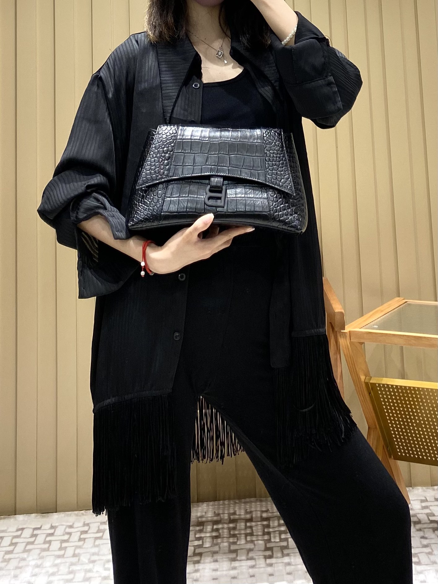 Balenciaga Downtown 29CM BAG 671353黑色鳄鱼纹/黑扣