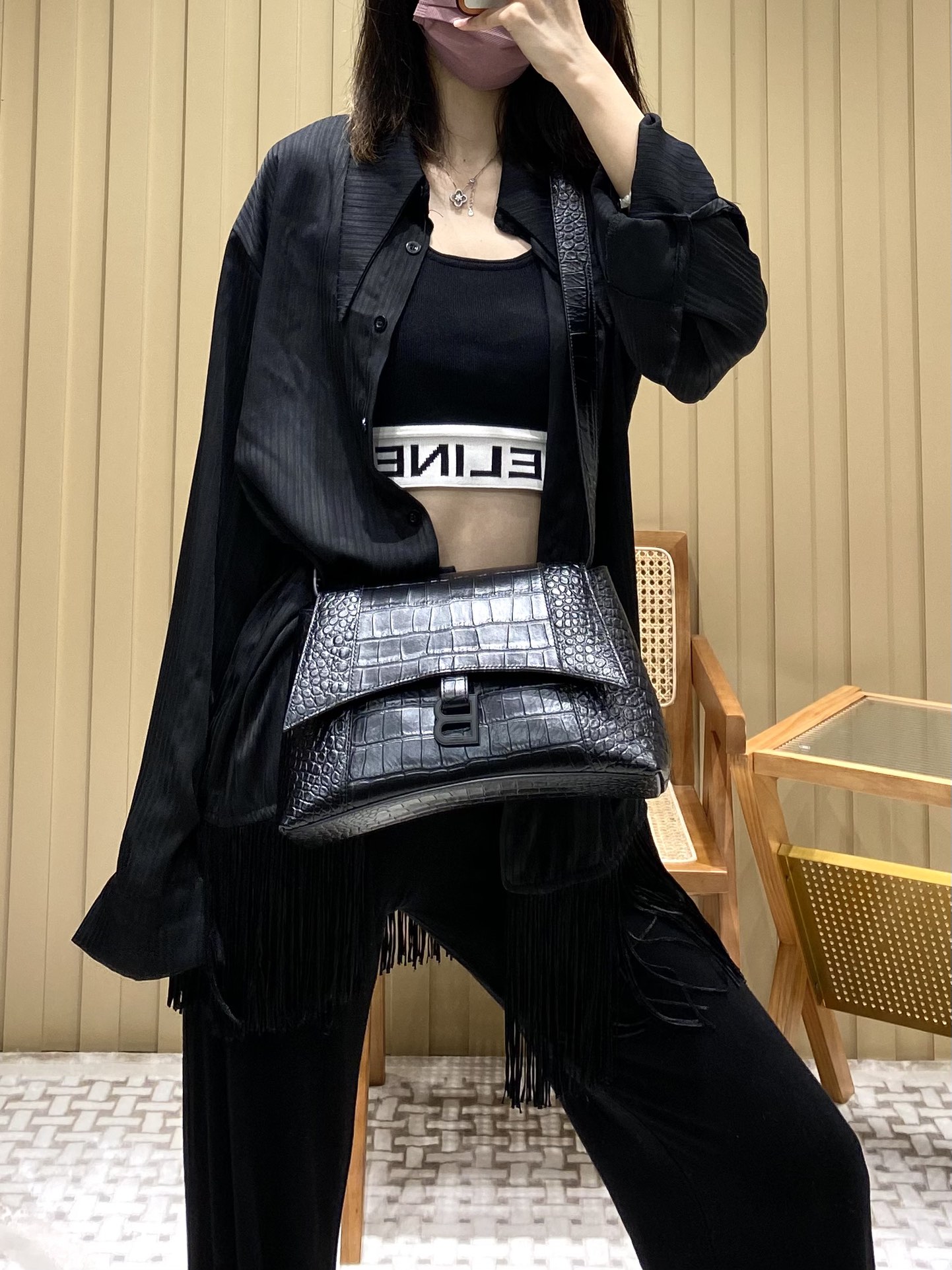 Balenciaga Downtown 29CM BAG 671353黑色鳄鱼纹/黑扣