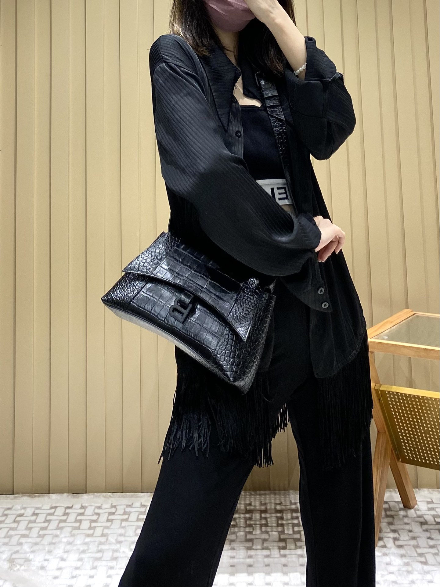 Balenciaga Downtown 29CM BAG 671353黑色鳄鱼纹/黑扣