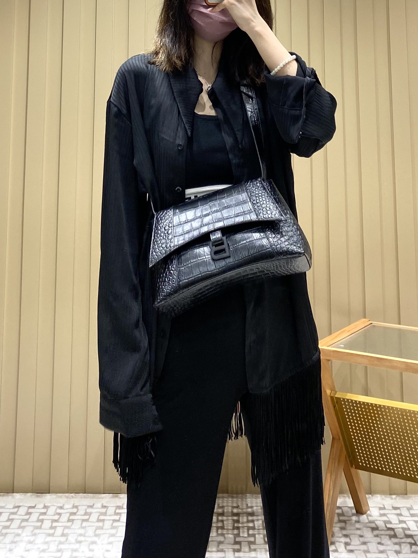 Balenciaga Downtown 29CM BAG 671353黑色鳄鱼纹/黑扣