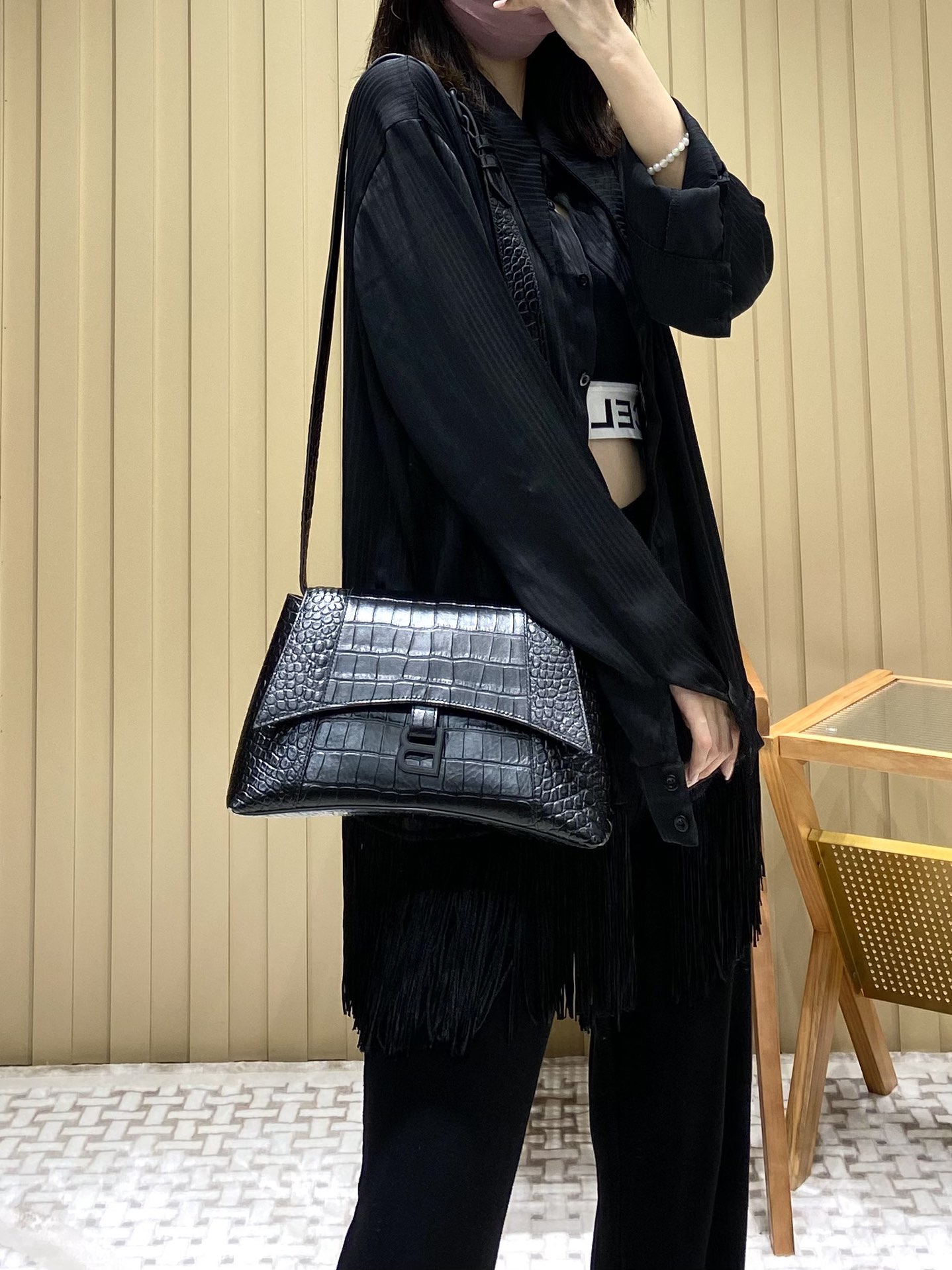 Balenciaga Downtown 29CM BAG 671353黑色鳄鱼纹/黑扣