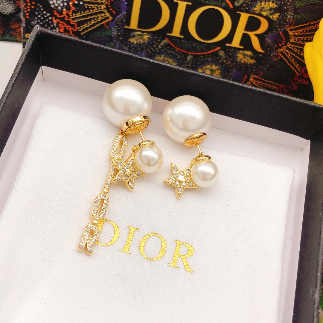 N.º DED0312 Dior original nuevo producto Pendientes de flecos de estrella🌟 con perlas grandes y pequeñas y diamantes d…