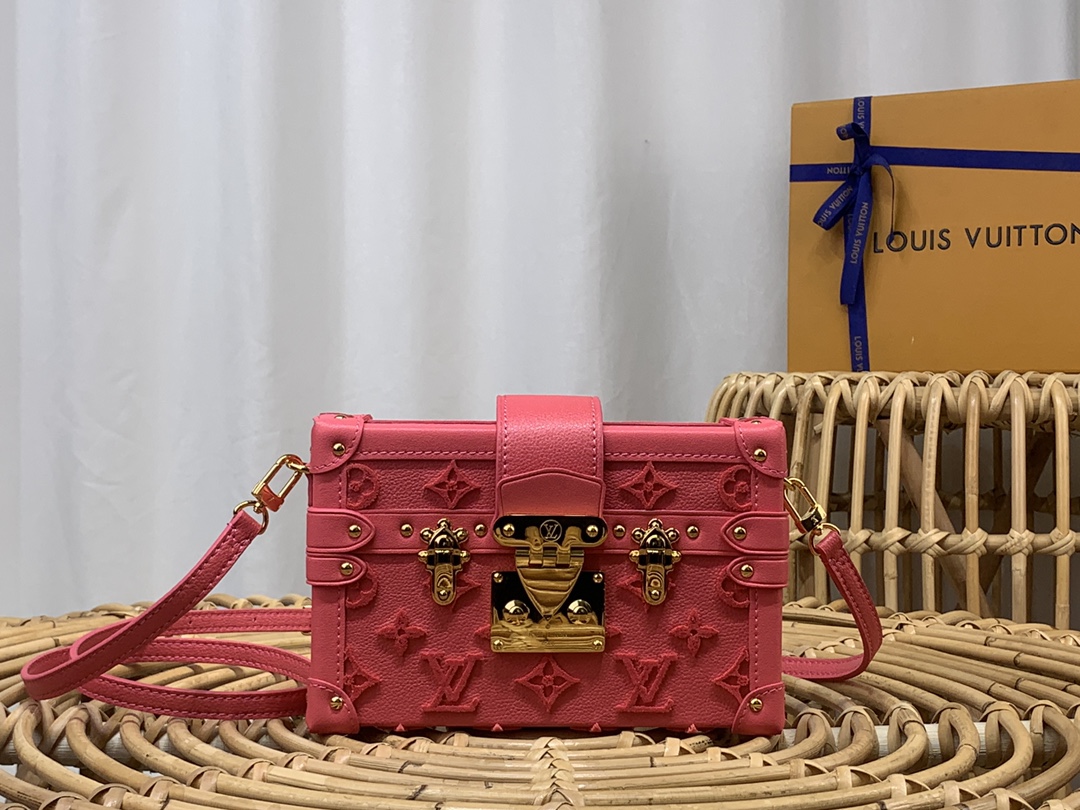 Louis Vuitton LV Petite Malle Bags Handbags Red Embroidery Cowhide Velvet M20745