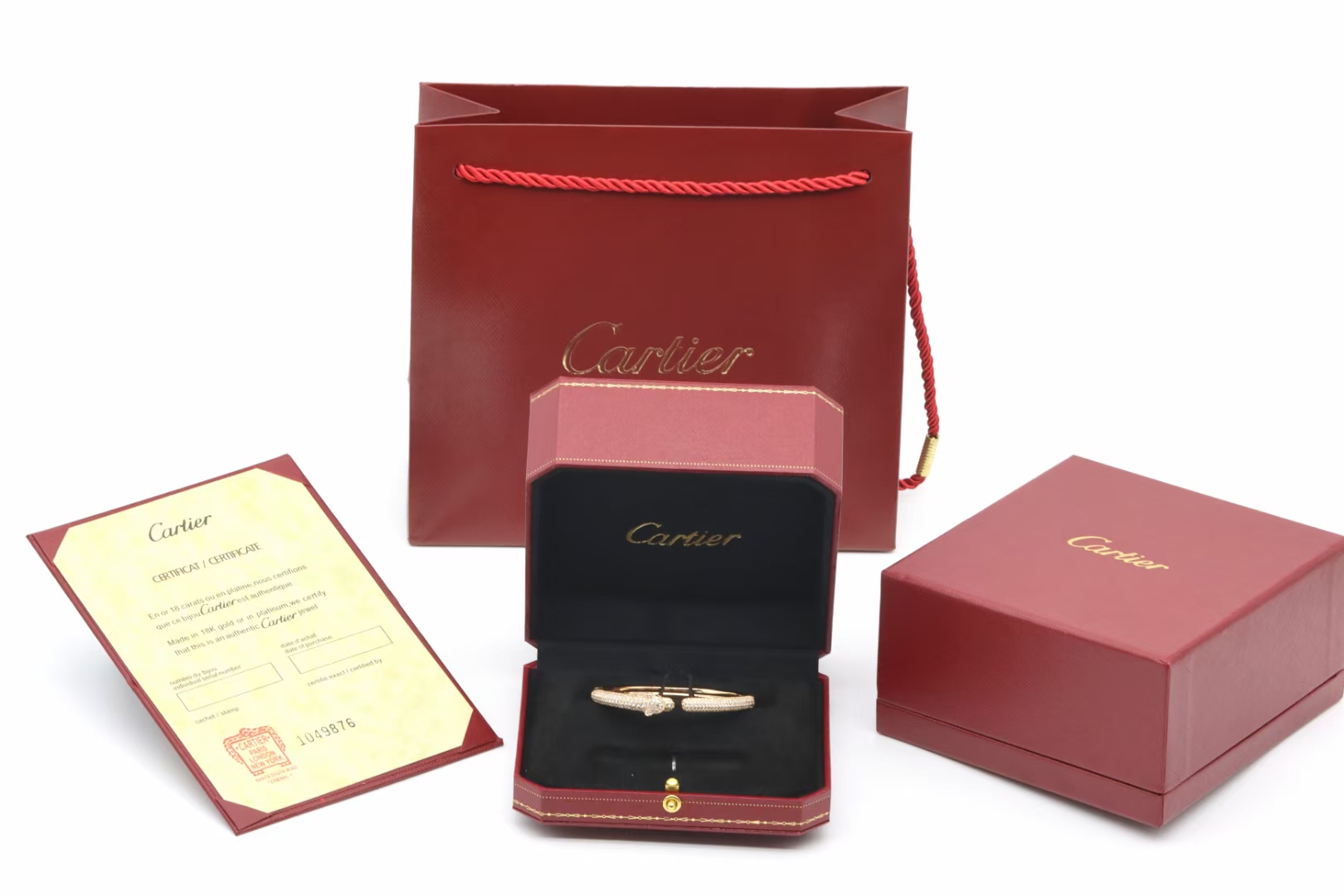 Cartier Cartier 高‮珠级‬宝系列 玫‮金瑰‬满钻 豹‮手子‬镯