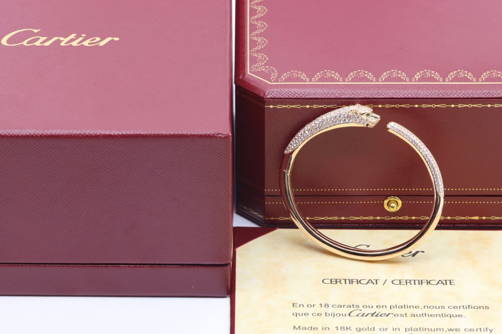 Cartier Cartier 高‮珠级‬宝系列 玫‮金瑰‬满钻 豹‮手子‬镯