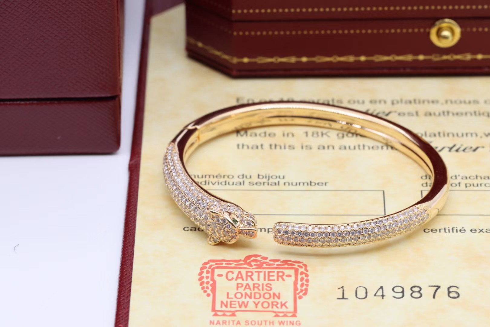 Cartier Cartier 高‮珠级‬宝系列 玫‮金瑰‬满钻 豹‮手子‬镯