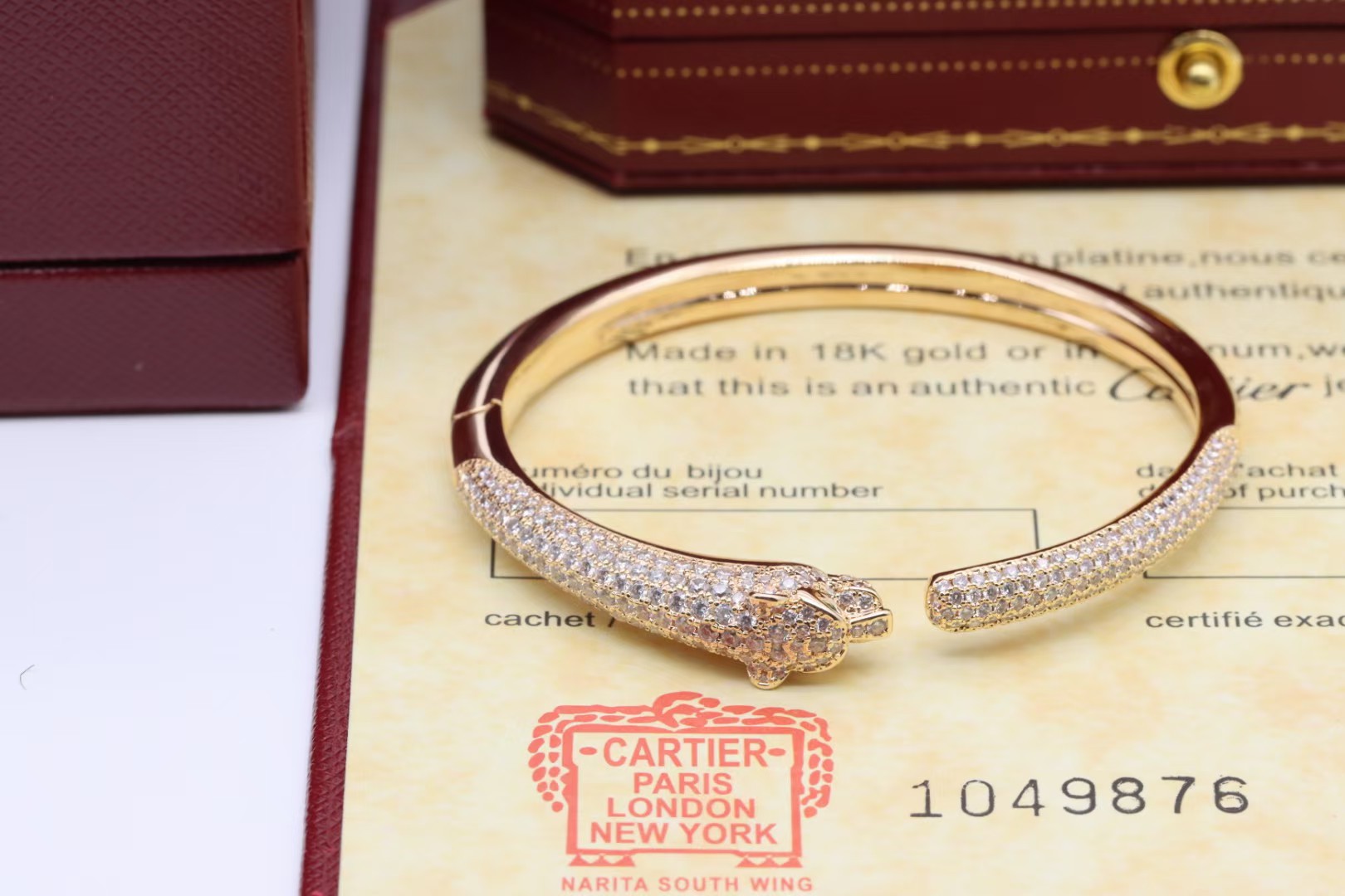 Cartier Cartier 高‮珠级‬宝系列 玫‮金瑰‬满钻 豹‮手子‬镯