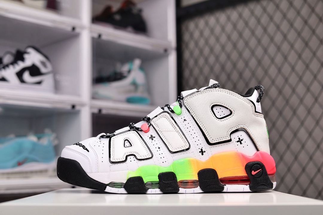 H5 CK纯原版本 Nike Air More Uptempo 皮蓬 小香风 贴布 简约 大AIR 重工高帮复古篮球鞋白蓝 原楦原档案开发版型采用一致牛培革鞋面材质市面最为修正全掌真气垫模具可视全掌透明中底气垫558XQ