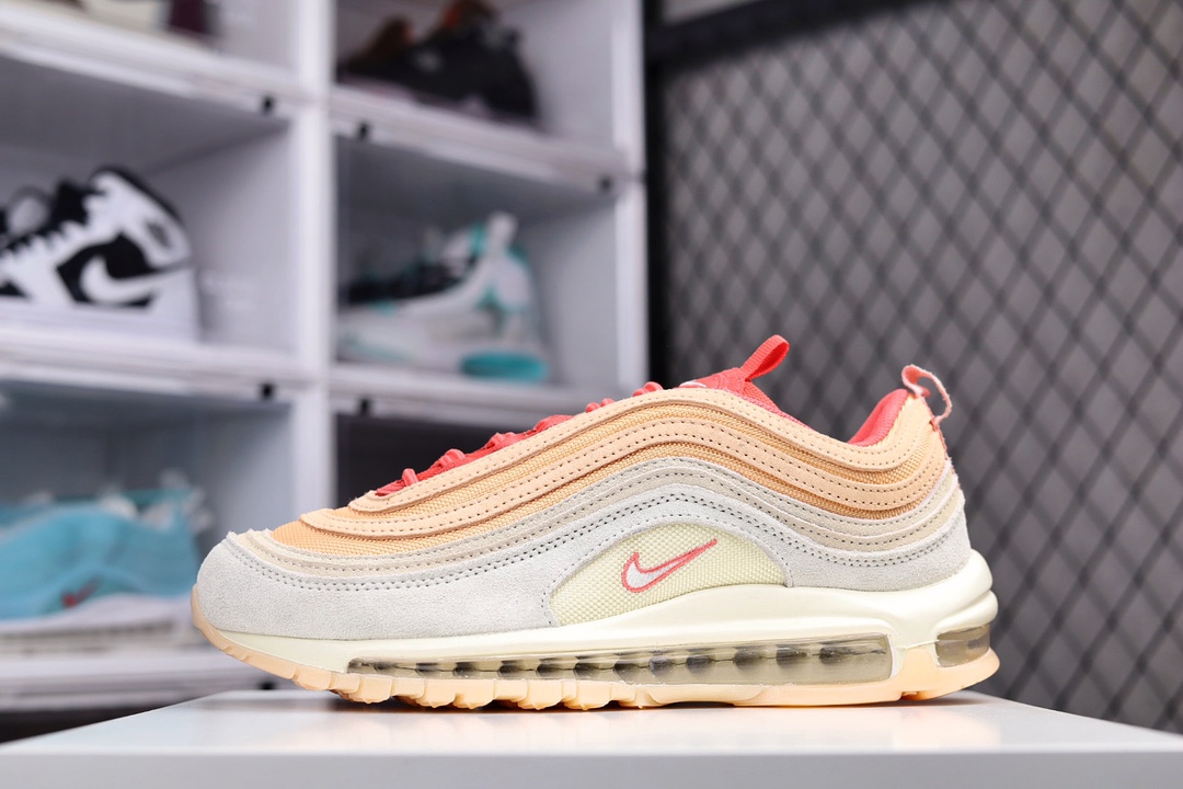 H0 水蜜桃 耐克/NIKE Air Max 97 系列 原装批次子弹拆解原鞋开发 打造全市场最强版本子弹 这里只对比原鞋原厂TPU反光材料 市场首家原模原气垫 拒绝套用公底原档案Swoosh电绣 卡色匹配原版 随意对比552XQ